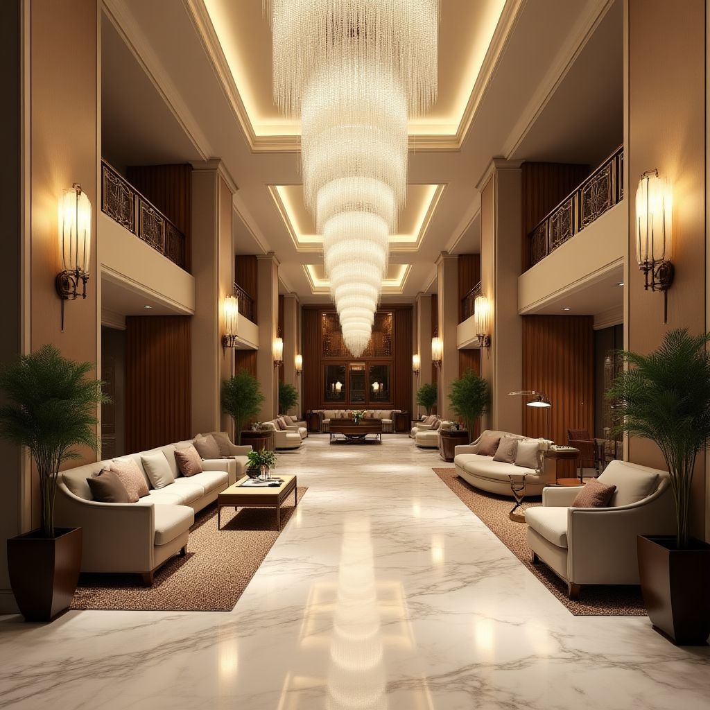 Lüks otel lobisi ve resepsiyon alanı
